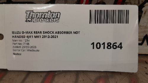 ISUZU D-MAX REAR SHOCK ABSORBER NOT HANDED 4JK1 MK1 2012-2021