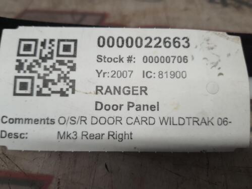 FORD RANGER DOOR PANEL WILDTRAK REAR RIGHT MK3 2006-2011